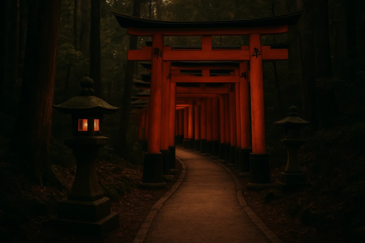 gpt-image-1-mini medium render of Fushimi Inari — the dark horse