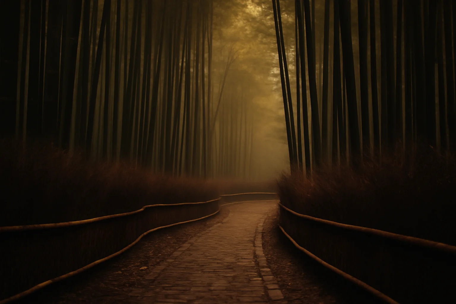 gpt-image-1 low render of Arashiyama — monochromatic and haunted