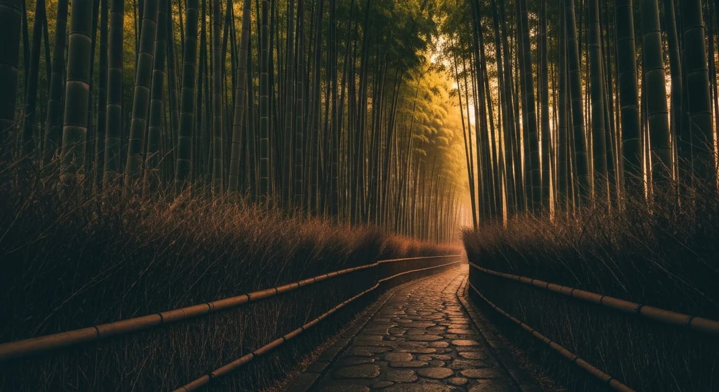 Imagen 4 Fast render of Arashiyama — over-amberized, bamboo cooked warm