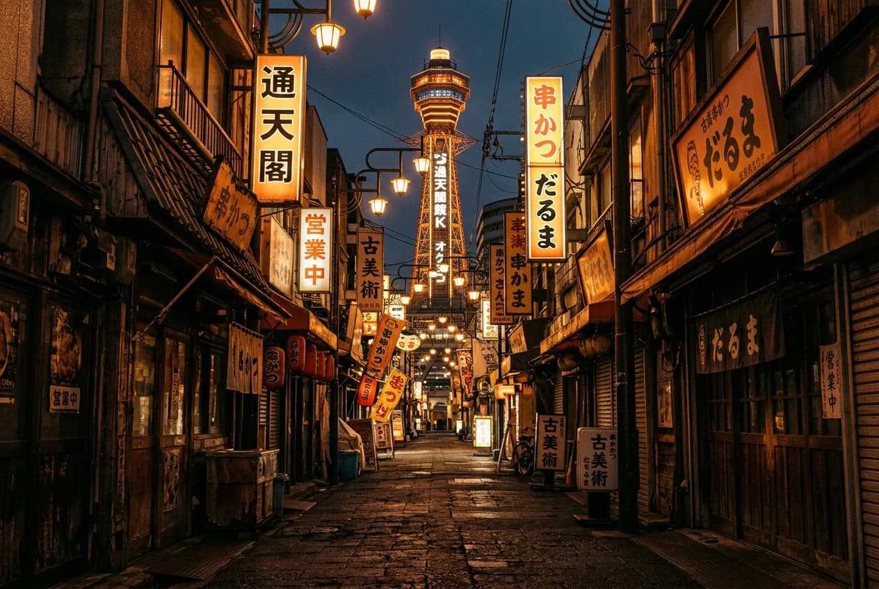 Nano Banana 2 render of Shinsekai — most accurate tower silhouette of the Google four