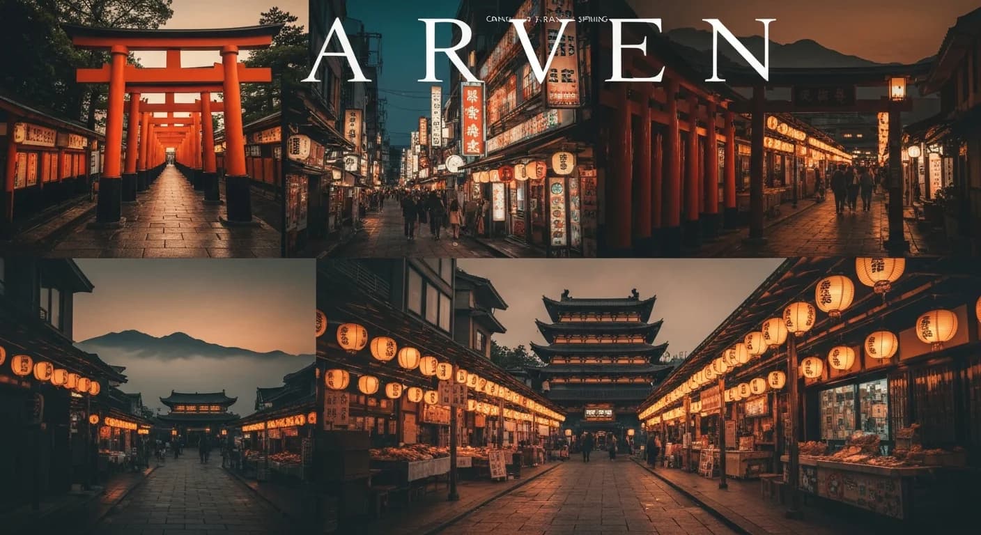 Imagen 4 Fast render of the trip banner — four-panel collage with garbled ARVEN text